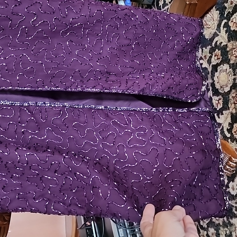 Laurence Kazar Gown 100% Silk Dress size PS plum color beaded VINTAGE - Picture 8 of 17